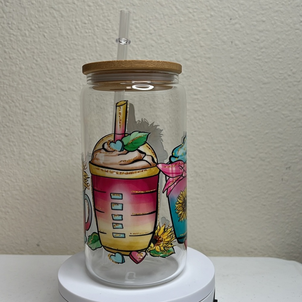 Mom Coffee Valentine and Sunflower Handmade Libbey Glass Cup - Picture 5 of 6
